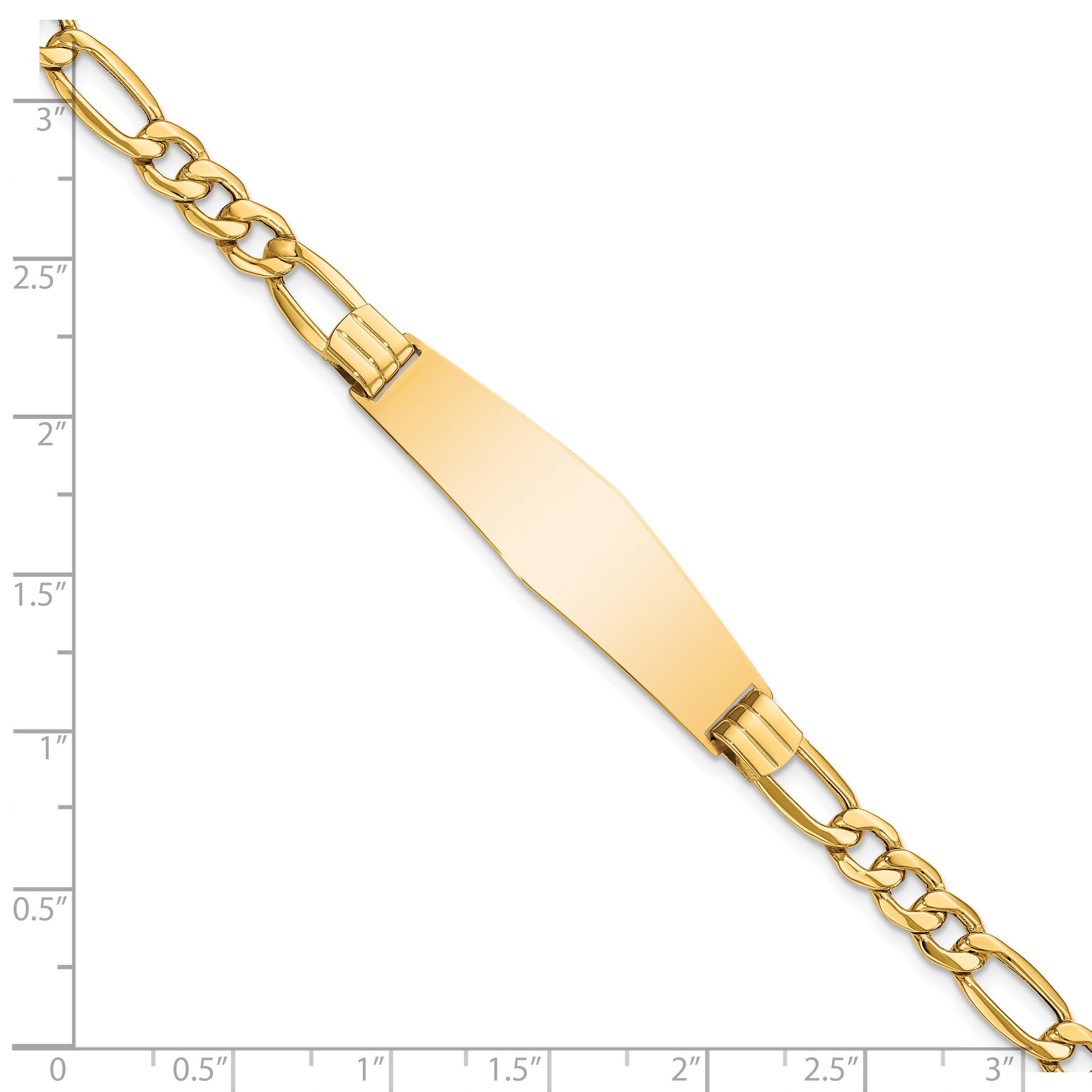 14k Semi-Solid Figaro Link Soft Diamond Shape ID Bracelet