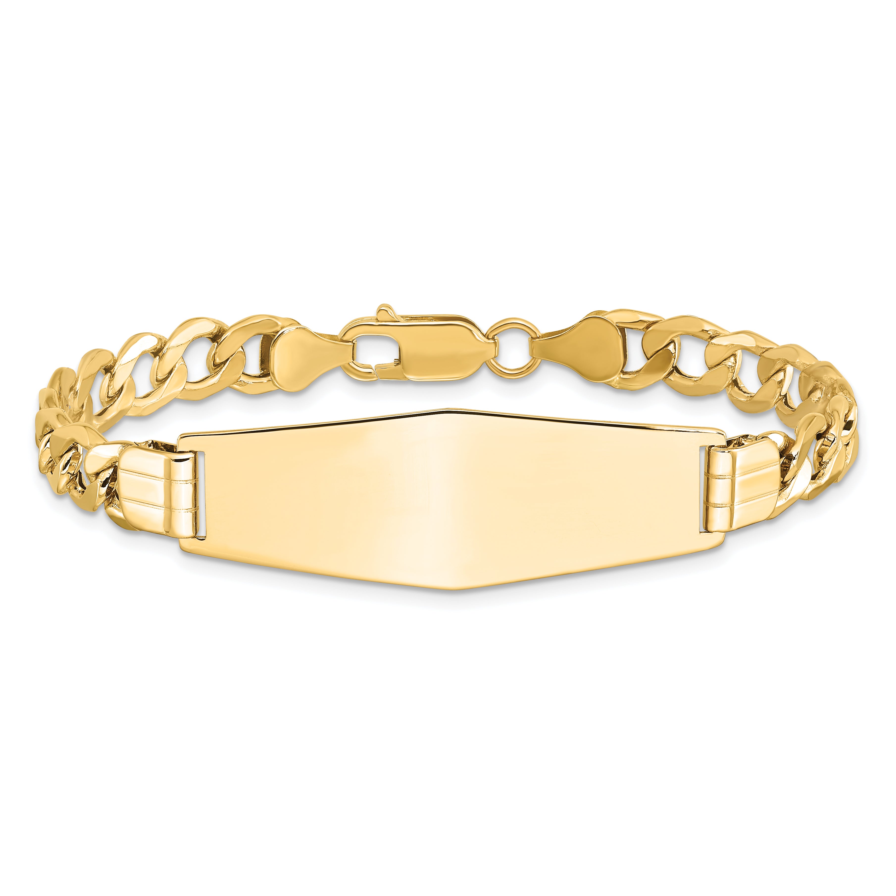 14k Semi-solid Soft Diamond Shape Curb Link ID Bracelet