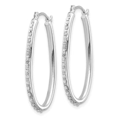 14K White Gold Diamond Fascination Oval Hoop Earrings with Polished Finish