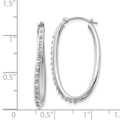 14K White Gold Diamond Fascination Oval Hoop Earrings with Polished Finish