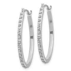 14K White Gold Diamond Oval Hoop Earrings, Polished Rhodium Finish, 29mm