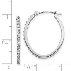 14K White Gold Diamond Oval Hoop Earrings, Polished Rhodium Finish, 29mm