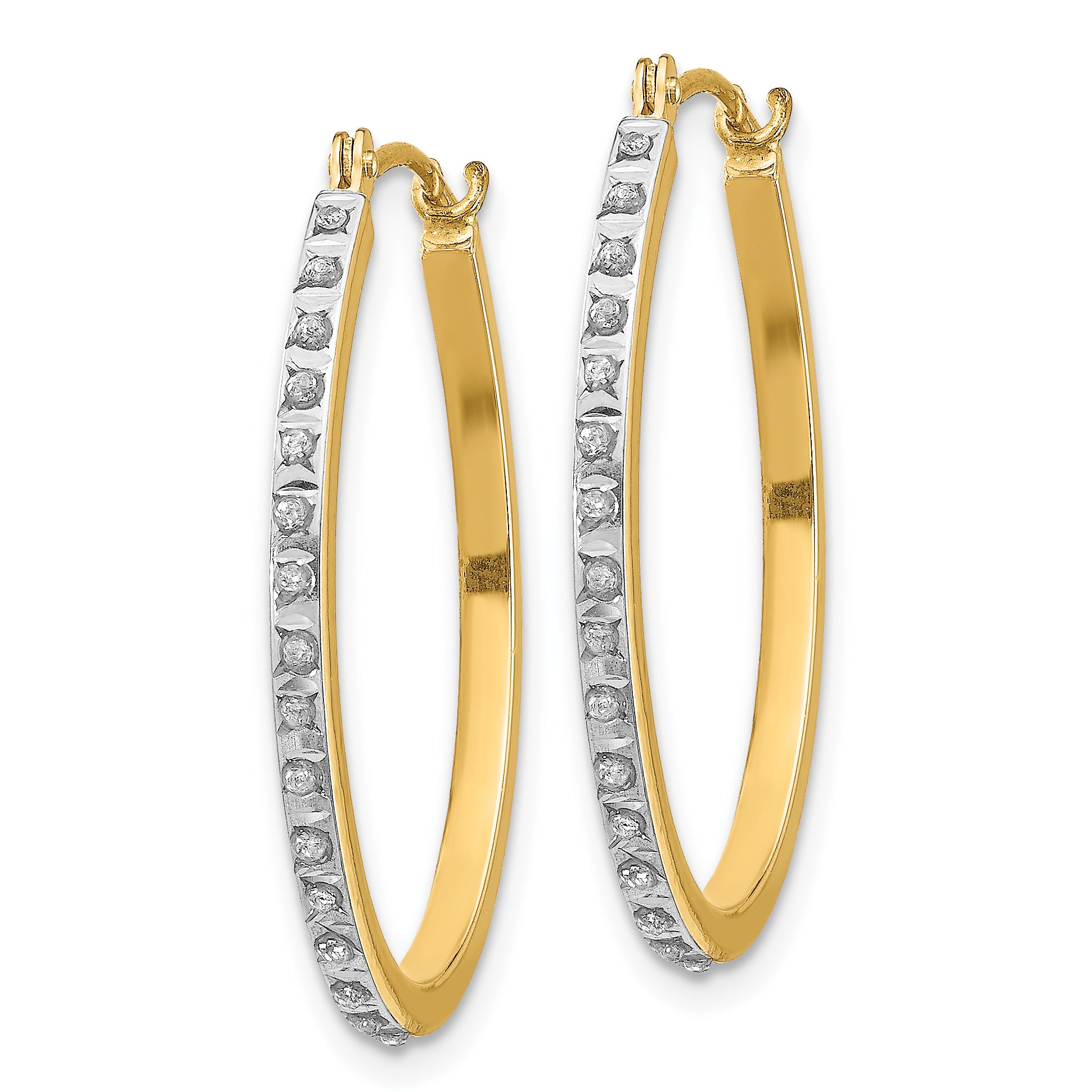 14K Gold Diamond Fascination Oval Hoop Earrings with Polished Finish