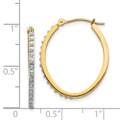 14K Gold Diamond Fascination Oval Hoop Earrings with Polished Finish