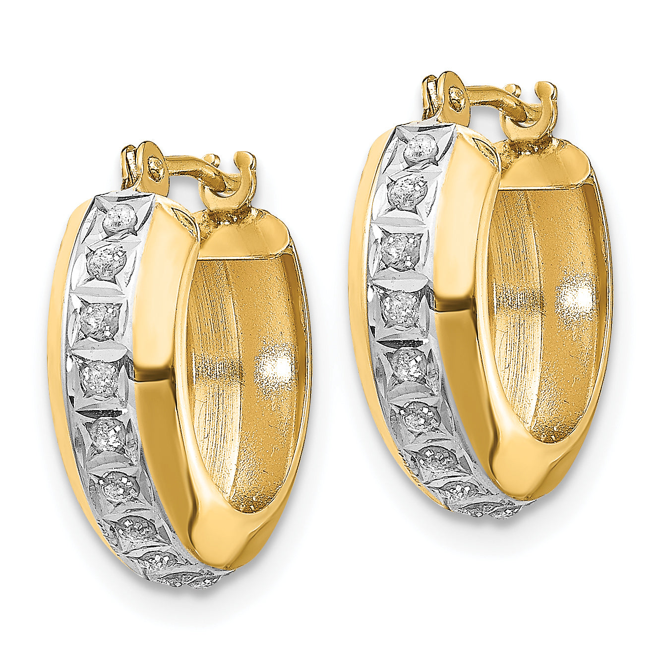 14K Gold Diamond Huggy Hoop Earrings with Polished Finish – Elegant and Lightweight