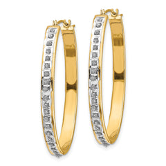 14K Gold Diamond Fascination Oval Hoop Earrings, Polished and Hinged 37mm