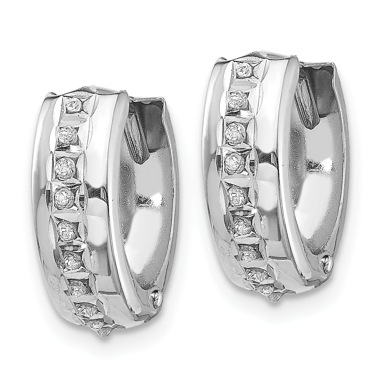 14K White Gold Diamond Huggy Hoop Earrings with Polished Finish