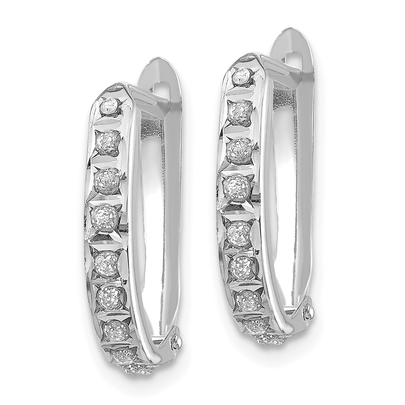 14K White Gold Diamond Fascination J-Hoop Earrings with Polished Rhodium Finish