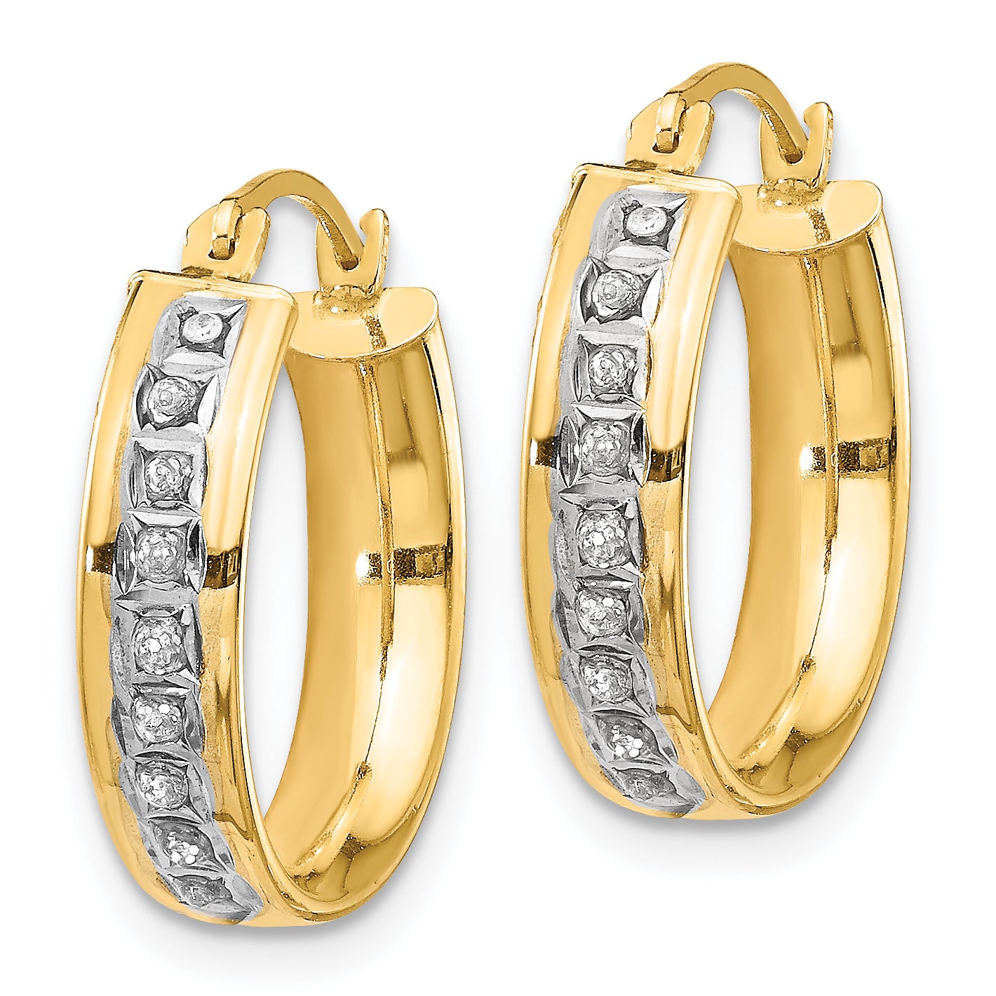 14K Gold Diamond Fascination Hoop Earrings with Polished Finish