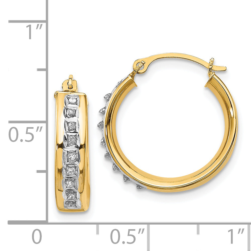 14K Gold Diamond Fascination Hoop Earrings with Polished Finish