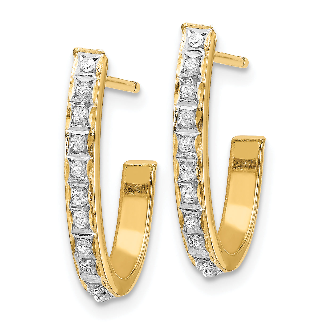 14K Gold Diamond J-Hoop Earrings with Polished Finish for Women