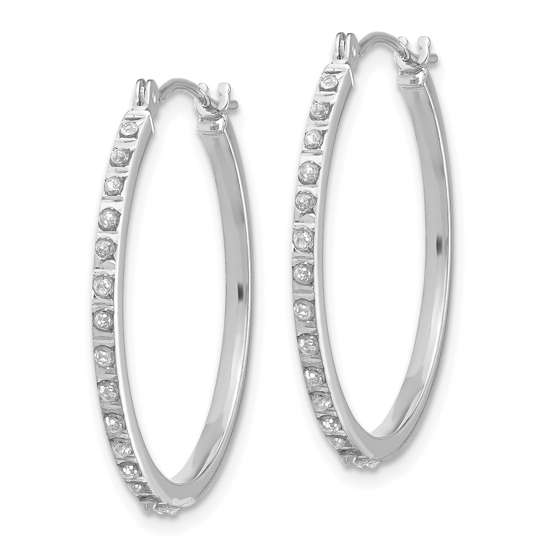 14K White Gold Diamond Hoop Earrings with Rhodium Finish – Polished and Elegant