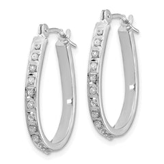 14K White Gold Diamond Oval Hoop Earrings with Polished Finish