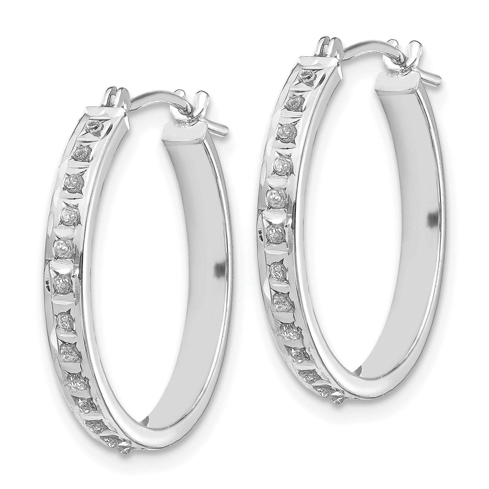 14K White Gold Diamond Hoop Earrings with Polished Finish and Rhodium Plating