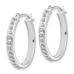 14K White Gold Diamond Hoop Earrings with Polished Finish and Rhodium Plating