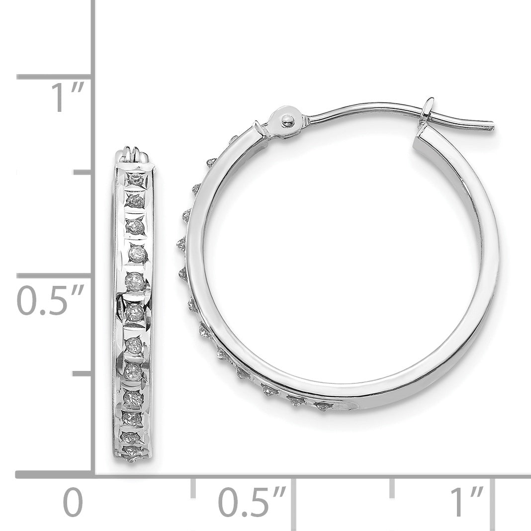 14K White Gold Diamond Hoop Earrings with Polished Finish and Rhodium Plating