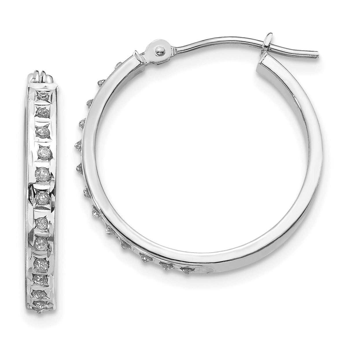 14k White Gold Diamond Fascination Round Hinged Hoop Earrings