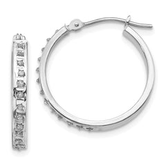 14k White Gold Diamond Fascination Round Hinged Hoop Earrings