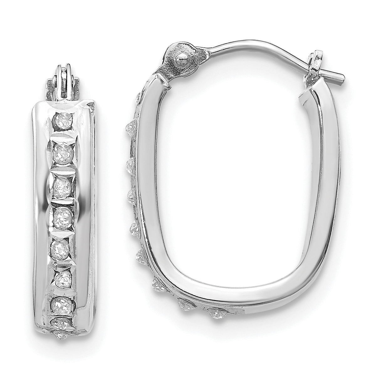 14k White Gold Diamond Fascination Squared Hinged Hoop Earrings