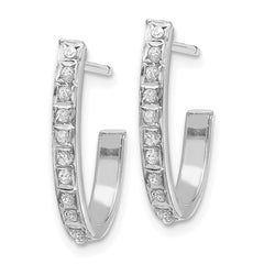 14K White Gold Diamond Accent J-Hoop Earrings with Rhodium Finish