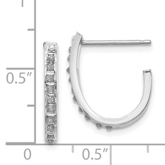 14K White Gold Diamond Accent J-Hoop Earrings with Rhodium Finish