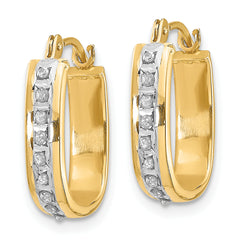 14K Gold Diamond Fascination Hinged Hoop Earrings, Polished & Hollow Design