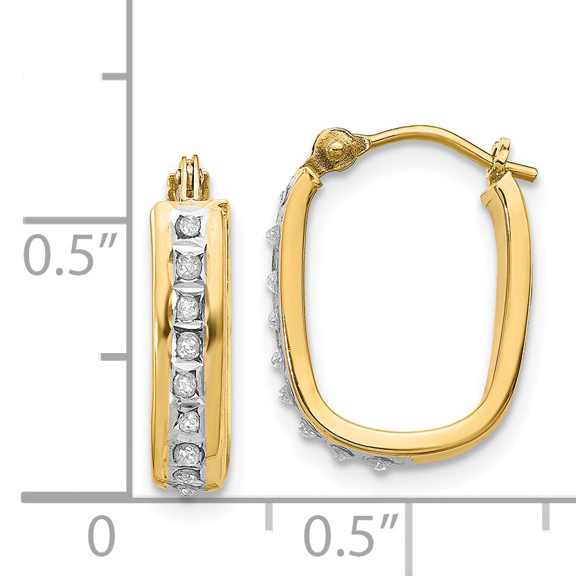 14K Gold Diamond Fascination Hinged Hoop Earrings, Polished & Hollow Design