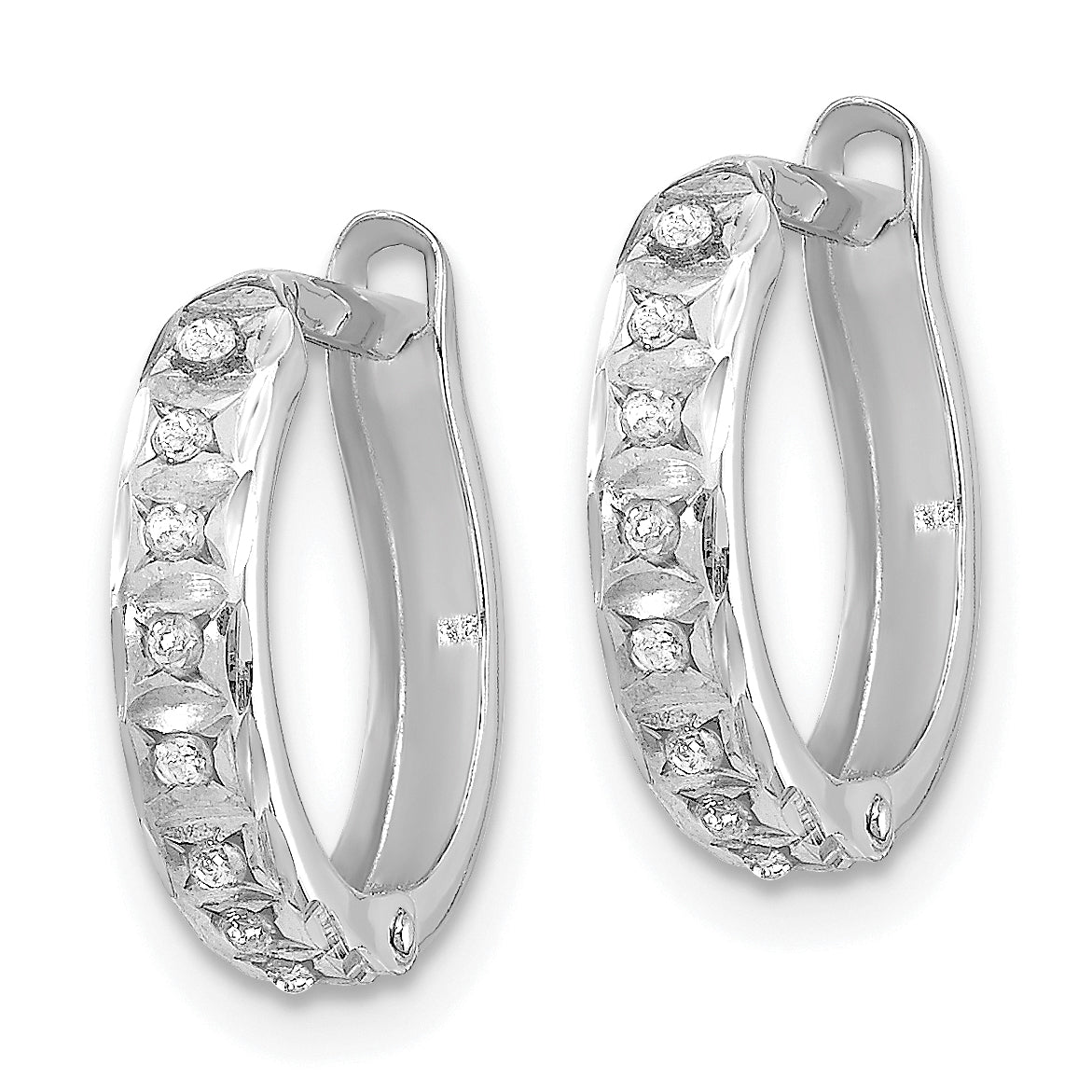 14K White Gold Diamond Hinged Hoop Earrings with Polished Rhodium Finish