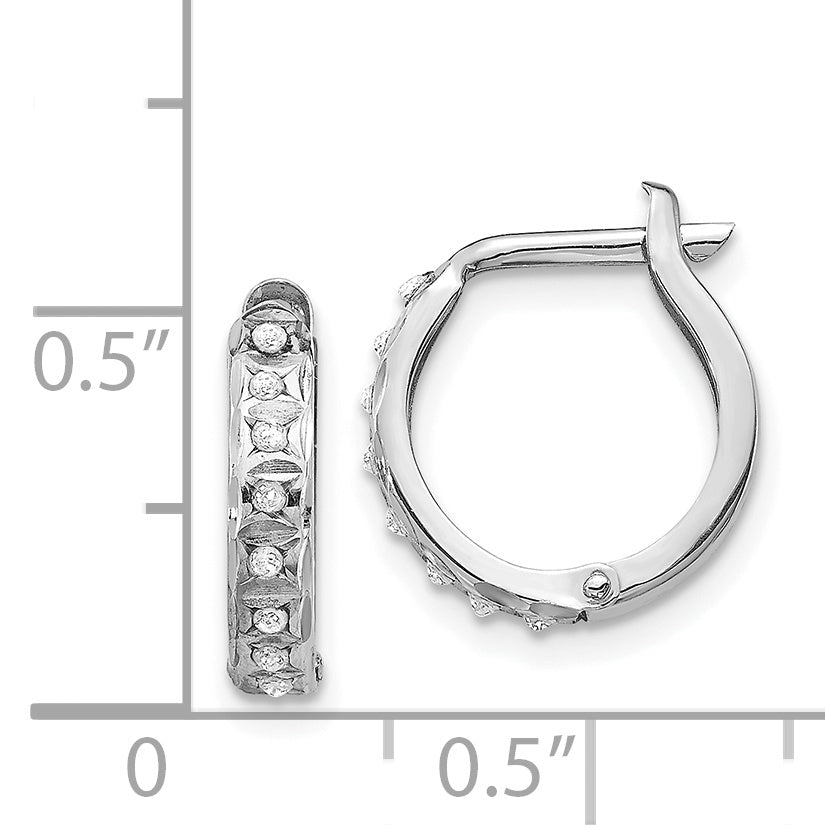 14K White Gold Diamond Hinged Hoop Earrings with Polished Rhodium Finish