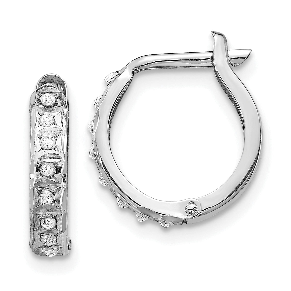 14k White Gold Diamond Fascination Round Hinged Hoop Earrings