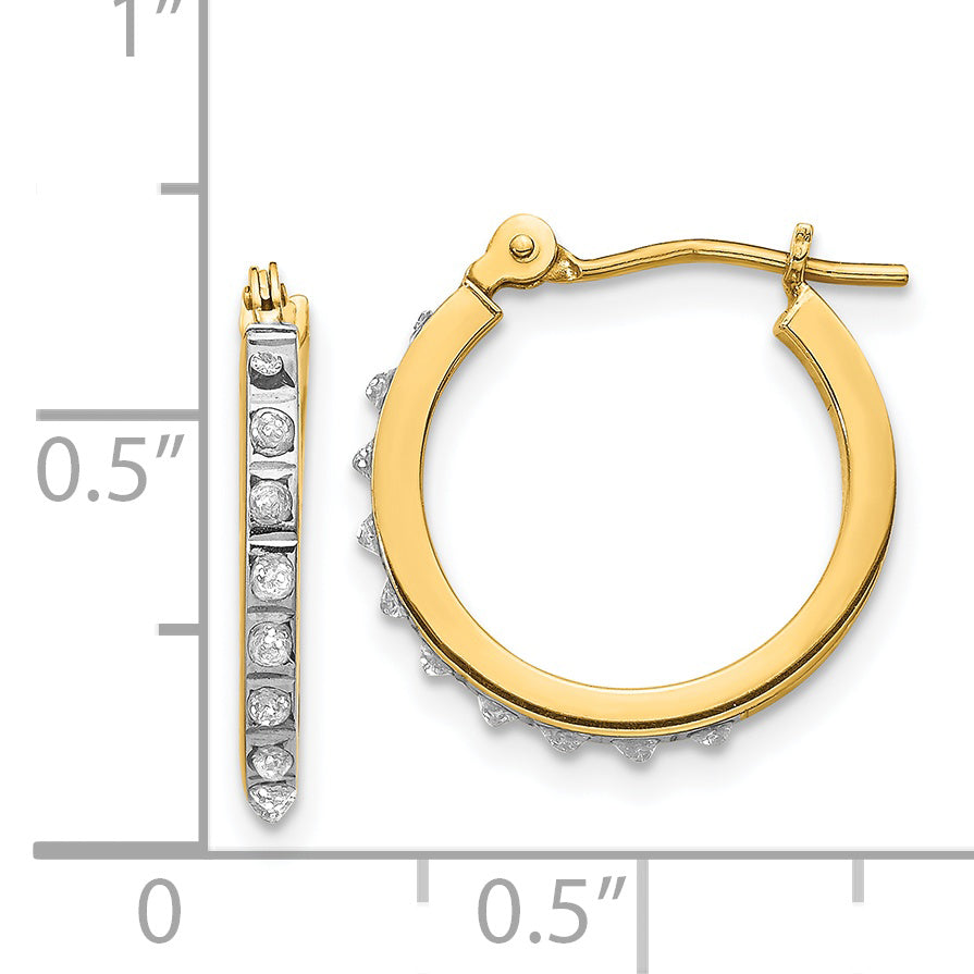 14K Gold Diamond Fascination Small Hinged Hoop Earrings - Polished Finish