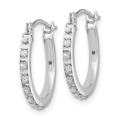 14K White Gold Diamond Hoop Earrings with Polished Rhodium Finish