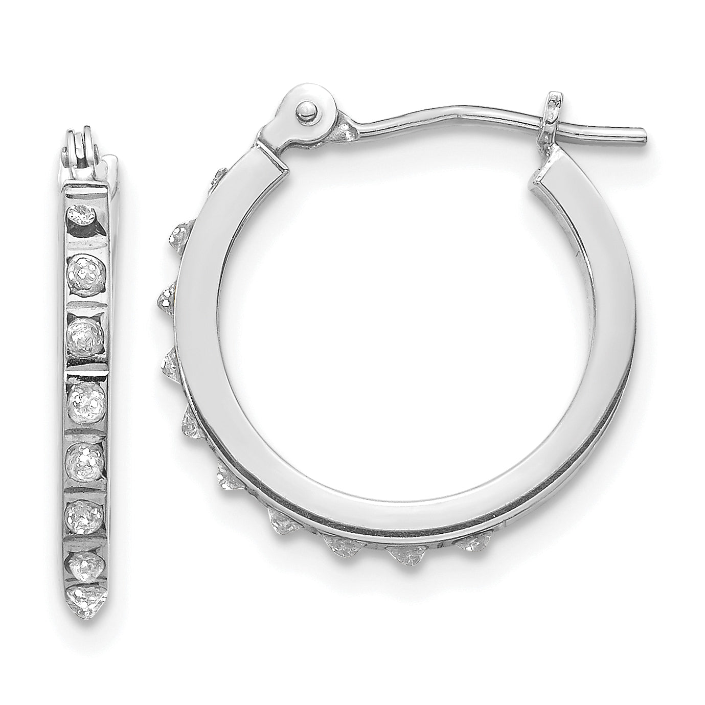 14k White Gold Diamond Fascination Hinged Hoop Earrings