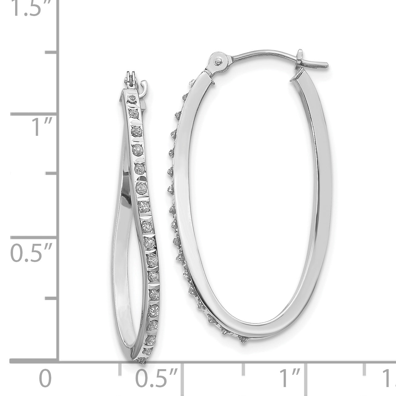 14K White Gold Diamond Twist Hoop Earrings, Polished and Rhodium-Plated