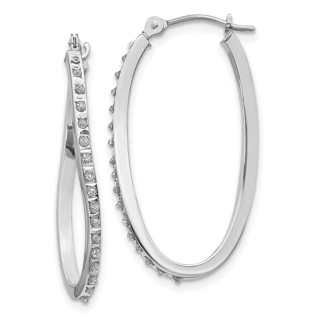 14k White Gold Diamond Fascination Twist Hinged Hoop Earrings