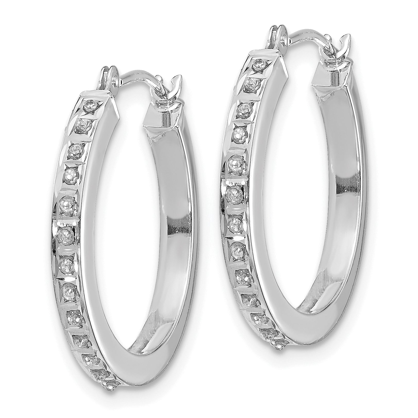 14K White Gold Diamond Hoop Earrings with Polished Rhodium Finish