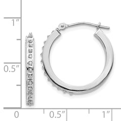 14K White Gold Diamond Hoop Earrings with Polished Rhodium Finish