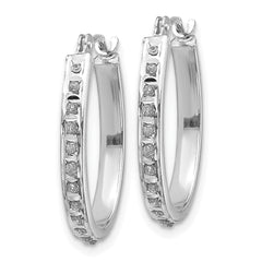 14K White Gold Diamond Oval Hoop Earrings with Polished Rhodium Finish