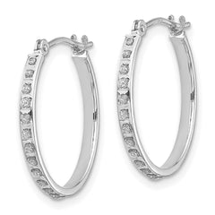 14K White Gold Diamond Hoop Earrings with Rhodium Finish, 20mm Elegant Design