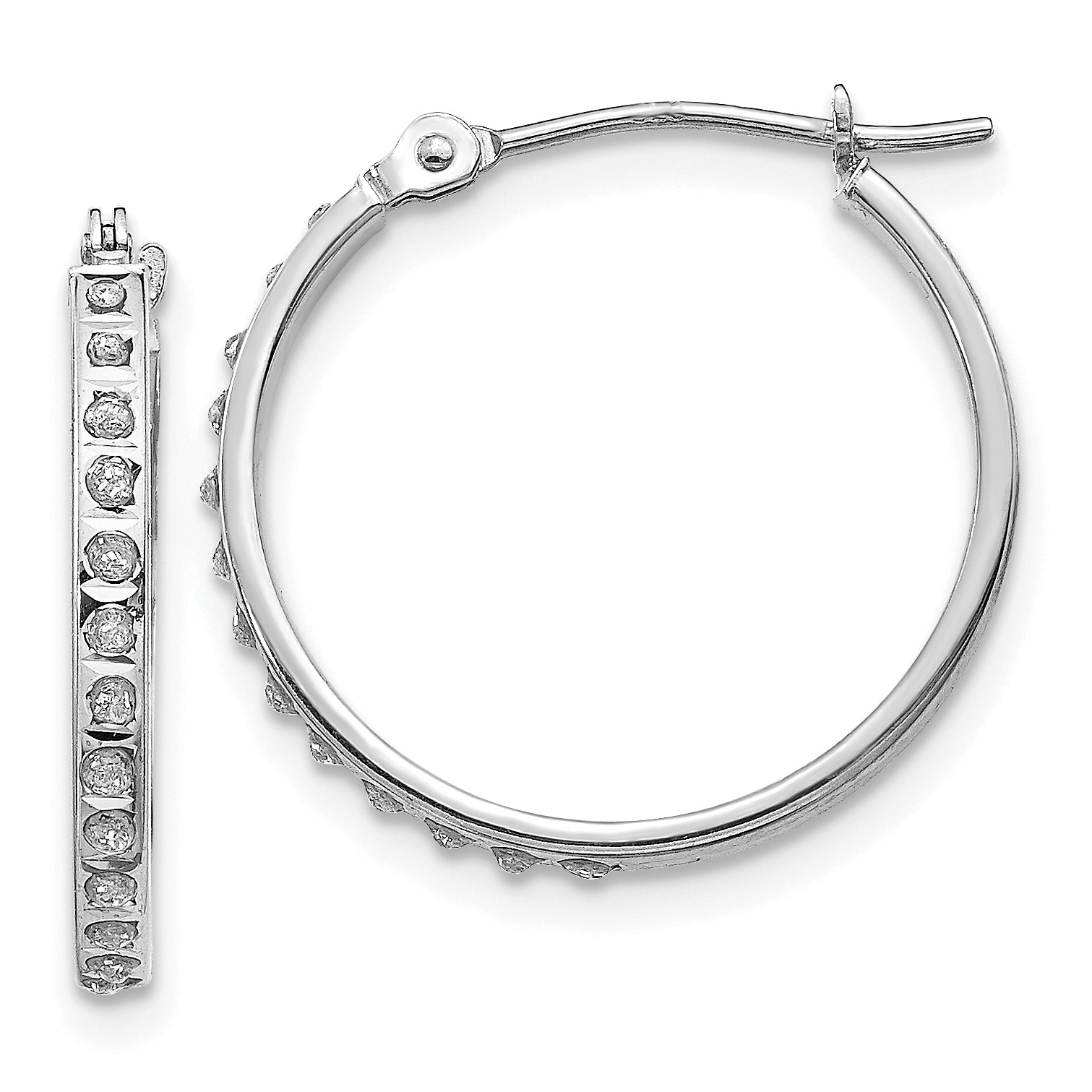 14k White Gold Diamond Fascination Round Hinged Hoop Earrings