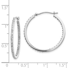 14K White Gold Diamond Hoop Earrings with Polished Finish and Hinged Design