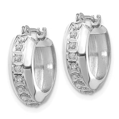 14K White Gold Diamond Hoop Earrings with Polished Rhodium Finish