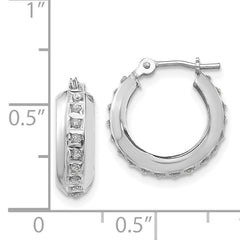 14K White Gold Diamond Hoop Earrings with Polished Rhodium Finish