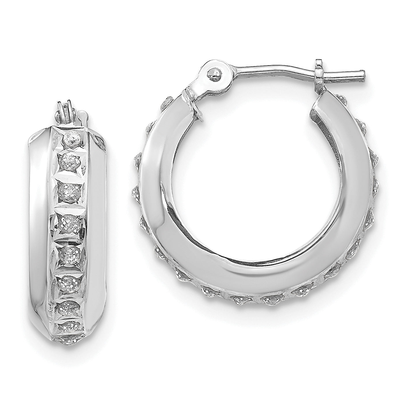 14k White Gold Diamond Fascination Round Hinged Hoop Earrings