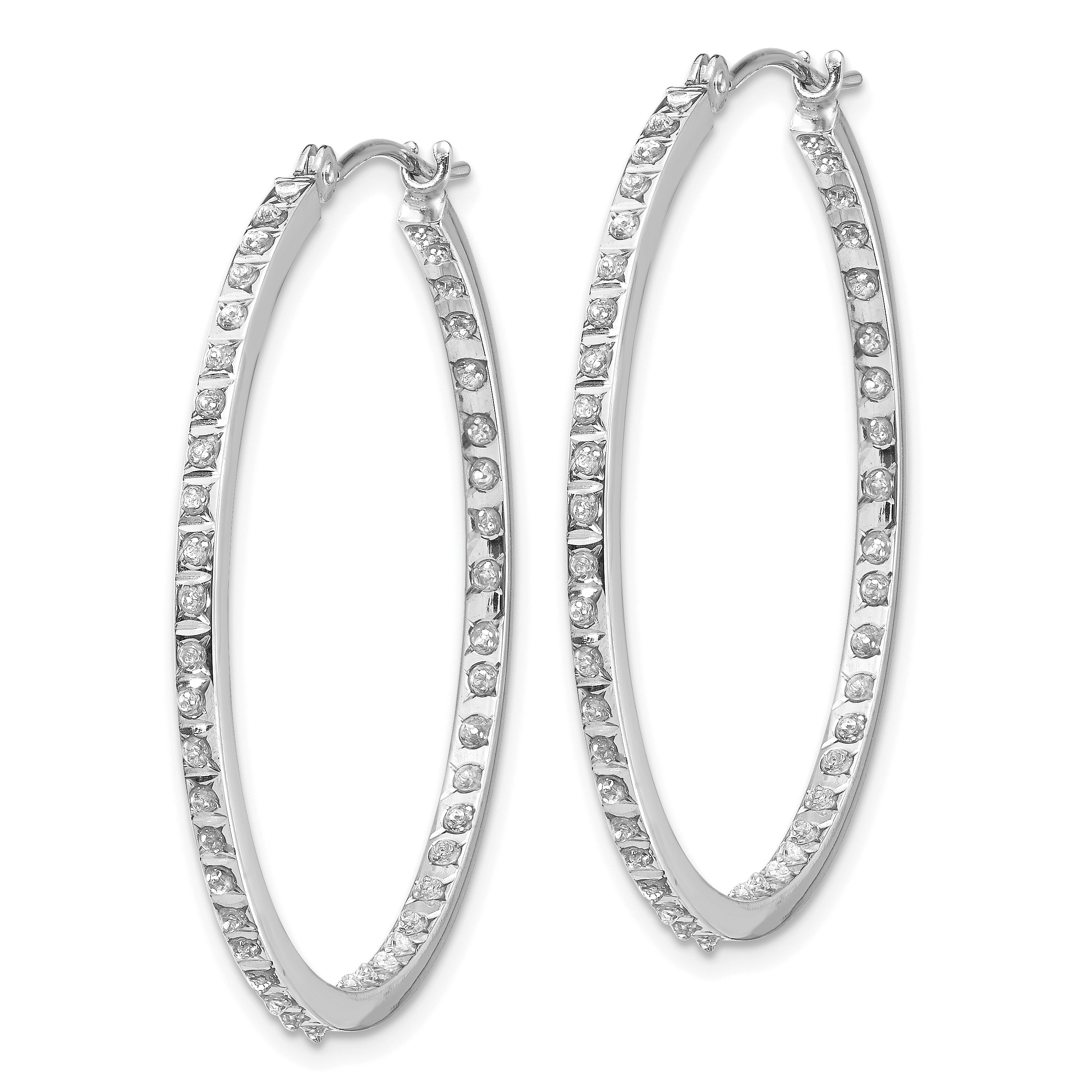 14K White Gold Diamond Hoop Earrings with Polished Rhodium Finish