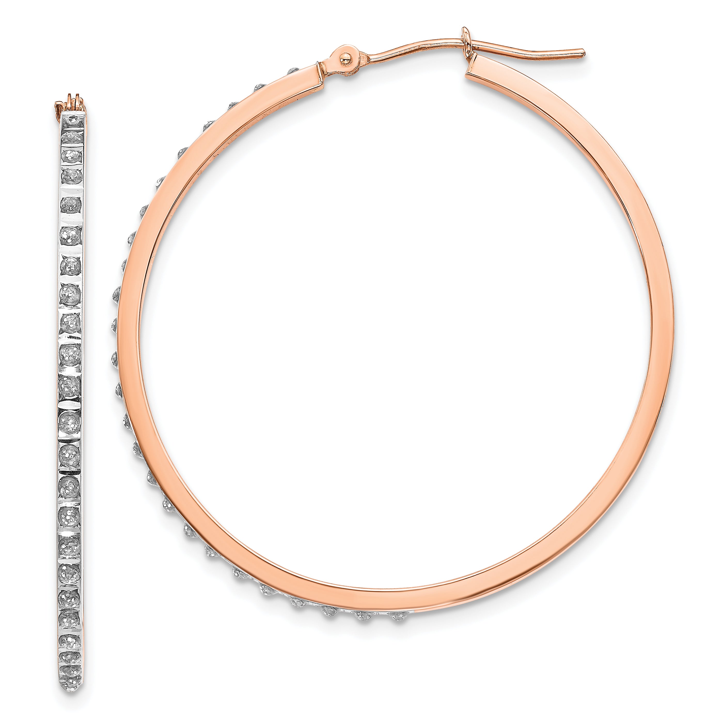 14k Rose Gold Diamond Fascination Round Hinged Hoop Earrings