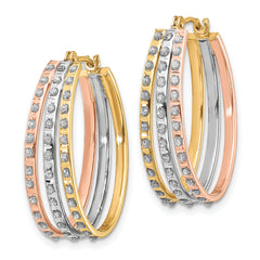 14K Tri-Color Gold Diamond Hoop Earrings with Polished Finish