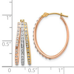 14K Tri-Color Gold Diamond Hoop Earrings with Polished Finish