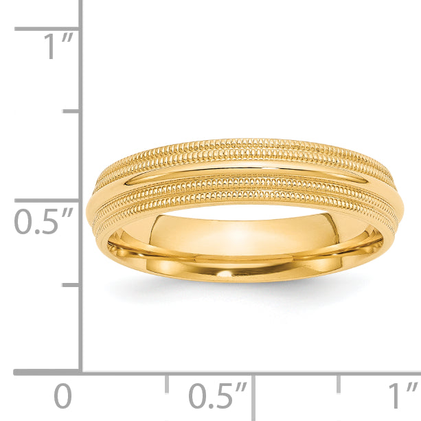 14k Yellow Gold 5mm Double Milgrain Comfort Fit Wedding Band Size 4