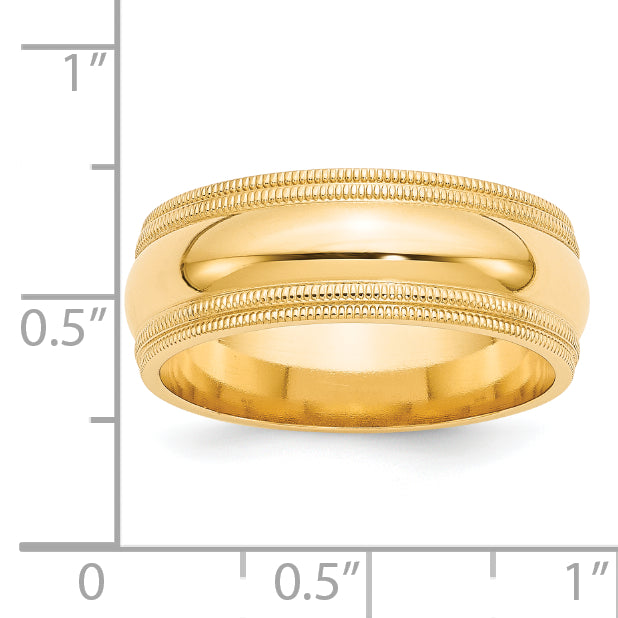 14k Yellow Gold 8mm Double Milgrain Comfort Fit Wedding Band Size 4